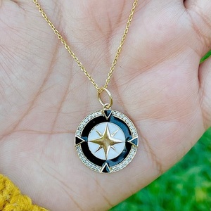 14K จี้เพชรสำหรับปลูกในห้องปฏิบัติการเข็มทิศทองคำสร้อยคอเพชรสำหรับงานแต่งงานสร้อยคอสำหรับผู้หญิงสำหรับเครื่องประดับครบรอบ - Product Image 1