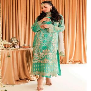 Haute qualité en mousseline de soie brodée fine Shalwar Kameez costumes vêtements de fête pour femmes Style indien et pakistanais pour adultes - Product Image 1