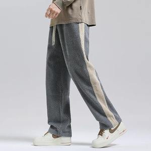 2025 Otoño Invierno hombres bolsillos sólidos tornillo hilo cordón elástico cintura alta Casual pierna ancha Pantalones deportivos sueltos Pantalones - Product Image 5