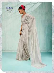 Collection de saris pour femmes en organza de soie cristalline de viscose à motifs floraux de qualité supérieure pour les fêtes et les mariages en gros - Product Image 4