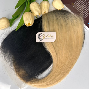 Extensions de cheveux humains Sun Hair Company, luxe, noir blond 613, Remy, double trame, nœuds simples, fermeture en dentelle HD - Product Image 2