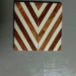 WHITE RESIN STRIP Wooden Marble Resin Customized Coaster <b>Set</b> with Natural & Customized Color Made in India - Product Image 2