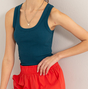Custom logo Women Blue <strong>Green</strong> Solid Color Ribbed Scoop Neck Sleeveless Longline Tank <strong>Top</strong> Slim Fit Solid Color Basic <strong>Cami</strong> - Product Image 2