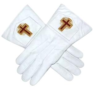 Guantes de caballero templario masón personalizados piel de cordero blanca con signo PLUS Regalia masónica aplicable al aire libre - Product Image 1