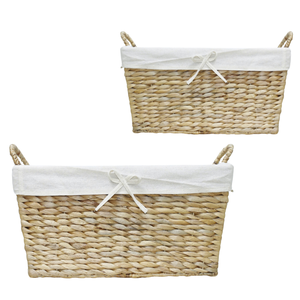ตะกร้าใส่ของผักตบชวาทำด้วยมือ2ด้ามพร้อมผ้าฝ้ายซับในงานฝีมือจากเวียดนาม - Product Image 1