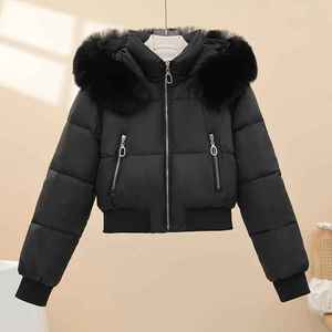Chaqueta Bomber de Invierno para Mujer, Manga Larga, Holgada, con Capucha, Cuello de Piel Grande, Transpirable, Acolchada de Poliéster, con Capucha Desmontable, Novedad 2025 - Product Image 6