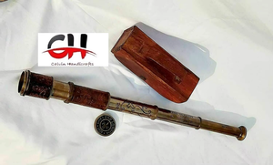 กล้องโทรทรรศน์ทองเหลืองโบราณงานฝีมือคาลวิน, กล้องโทรทรรศน์ของขวัญย้อนยุคทำจากหนังโจรสลัดทำจากหนังการเดินเรือ - Product Image 5