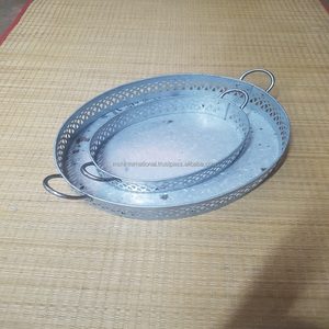 Plateau de service galvanisé avec poignée en corde Plat de service fait main nouvellement à la mode Plateau de service ovale galvanisé de belle qualité - Product Image 5