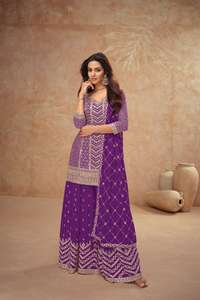 Nouvelle collection Salwar Kameez Real Chinon Broderie Travail Taille libre pour les fêtes Vêtements indiens et pakistanais prêts à l'emploi pour adultes - Product Image 6