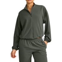 Veste coupe-vent légère et écologique pour femmes, en nylon sans couture, col montant, respirante, résistante à l'eau et au vent, avec fermeture éclair intégrale, idéale pour le yoga