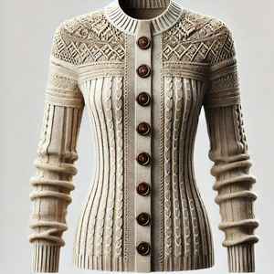 Women's Casual Cartoon V-Neck <b>Cardigan</b> Sweater with Lace Flowers Standard <b>Thickness</b> Knitted Design - Product Image 1