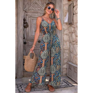 Combinaison longue à bretelles et col en V pour femme avec détail poche et motif, 36148 - à motifs - Product Image 1