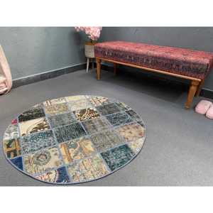 Alfombra Turca de 3.37x3.37 pies, Alfombra Vintage, Alfombra de Lana con Puntos Azules - Product Image 2