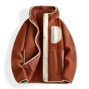 Veste polaire décontractée noire doublée en sherpa, coupe ample, avec fermeture éclair et poche poitrine zippée pour l'hiver - Product Image 4