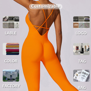 NUEVO 2024 Logotipo personalizado Bodysuits de mujer Espalda cruzada Moda Cintura alta Scrunch Legging Gimnasio Monos de Yoga de una pieza para mujeres - Product Image 6