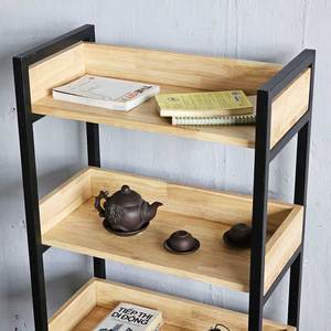 4-Tier Rubber Wood & Iron Frame Bookshelf 60x32x127cm for Living Room Office Organizer KS68076 - Product Image 6