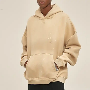 Sweat à capuche de luxe en coton délavé au soleil avec épaules tombantes, sweat à capuche noir surdimensionné polaire 400g - Product Image 2