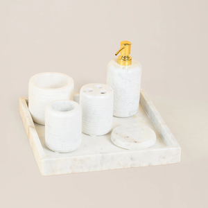 Ensemble de salle de bain contemporain en marbre de fabrication OEM, accessoires de salle de bain élégants, distributeur de savon, plateau, style urbain - Product Image 4
