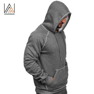 Sudadera con capucha gris para hombre con logotipo personalizado a granel, Sudadera con capucha de lana de algodón de peso pesado, sudaderas con capucha con bolsillo de canguro y cordón - Product Image 4