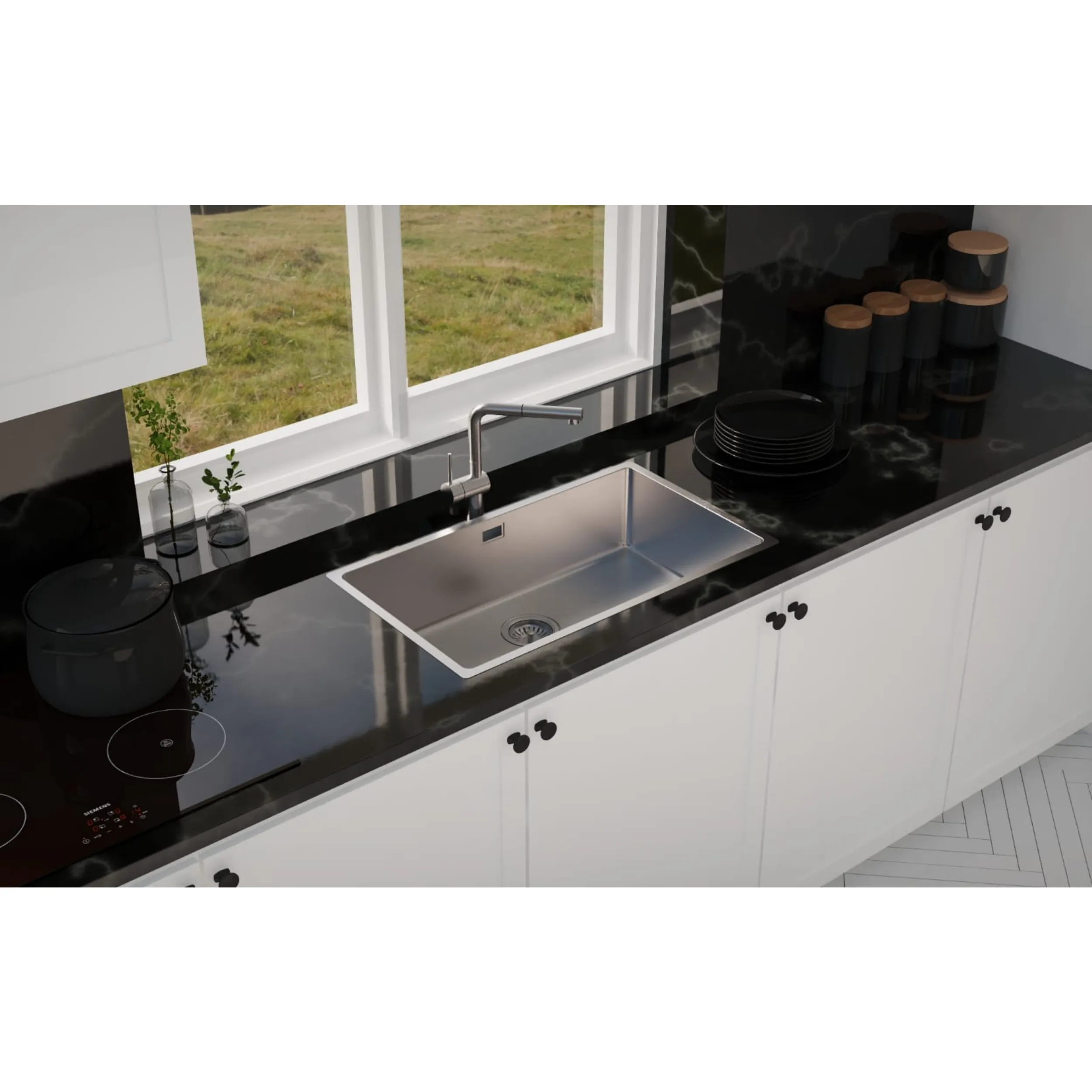 बाथरूम सिंक किचन सिंक नल आधुनिक डिजाइन सिंगल बाउल किचन सिंक सिंगल होल के साथ उच्च गुणवत्ता वाले साटन स्टेनलेस स्टील