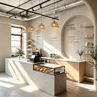 Comptoir de bar de café commercial sur mesure avec armoire à pâtisserie intégrée en verre