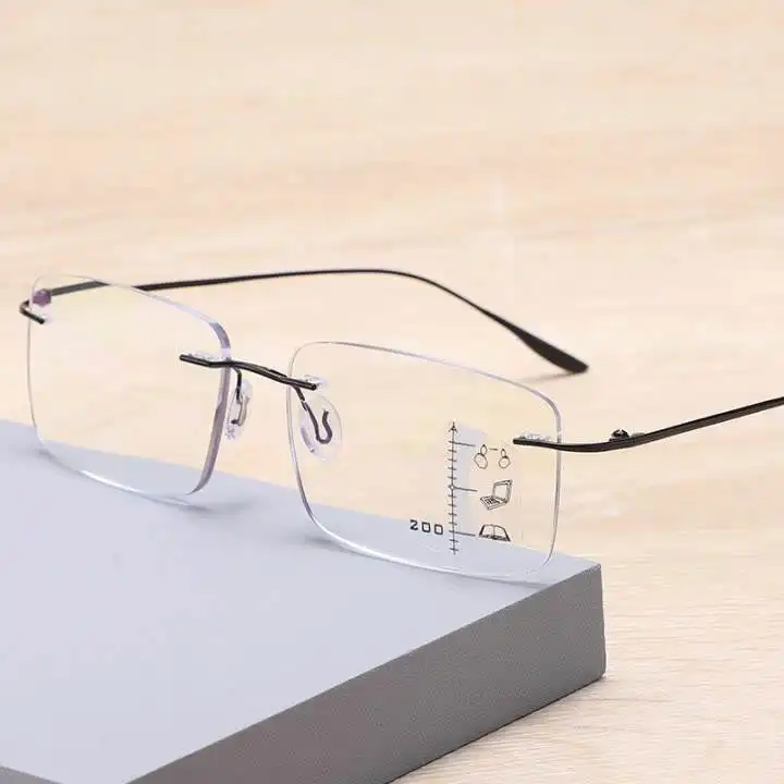 Factory Gafas de lectura unisex multifocal transition auto focus blue light filter ultra thin frameless reading glasses