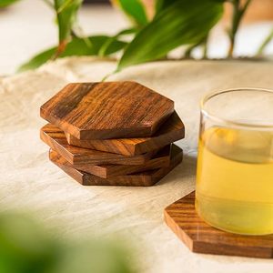 Handcrafted Walnut <b>Wooden</b> Coaster Set with Holder Rustic Drink <b>Mats</b> for Dining Coffee <b>Table</b> Decor - Product Image 4