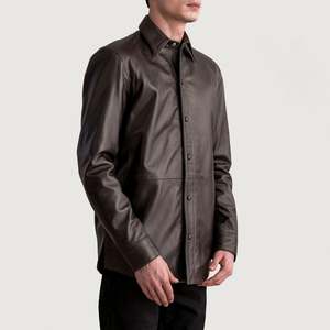 Chemises décontractées en cuir marron pour hommes - 100% coton, double boutonnage, manches courtes, 6XL, approvisionnement ODM - Product Image 2