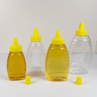 Bouteille en plastique PET transparente de 250g, 500g, 1000g pour miel, sauce, sirop, avec bouchon bec verseur