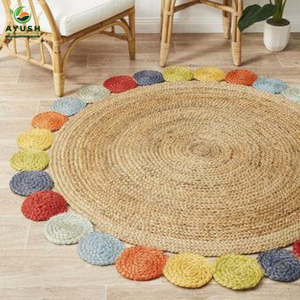 พรมปอกระเจาและผ้าฝ้ายถักด้วยมือทำจากเส้นใยพืชปอกระเจาพรมปูพื้นแบบกำหนดเองเหมาะสำหรับห้องนั่งเล่น - Product Image 4