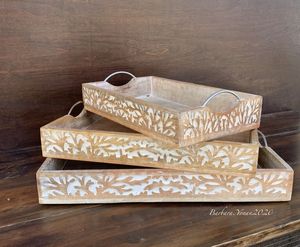 Bandeja redonda de madera de mango blanqueada, plato decorativo de madera con grano natural, bandeja rústica para centro de mesa, plato para aperitivos y postres - Product Image 5