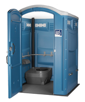 Toilettes portables écologiques en plastique, design moderne, durables pour les lieux publics, utilisation extérieure, bleu-gris, garantie 4 ans