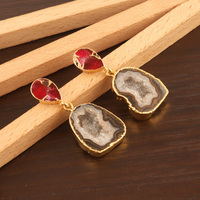 Boucles d'oreilles pendantes plaquées or 18 carats de haute qualité géode noire naturelle Druzy Mohave rubis cuivre Turquoise Double pierre goutte mariages