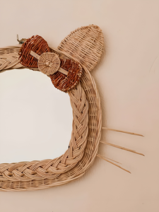 Nuevos artículos lindo ratán gato cabeza espejo pared colgante decoración para habitación de niños baño mejor Idea decoración de guardería al por mayor de Vietnam - Product Image 5