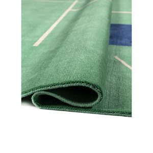 Sthir AIWL-3014 Green Hand Knotted <b>Wool</b> Rug Boho Abstract Pattern for Bedroom Entryway Living Room for Teenagers Handmade - Product Image 2