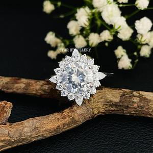 Bague de fiançailles Solitaire Halo en or massif 14K 2 Ct CVD IGI certifié, bague solitaire en diamant de laboratoire de 2 Ct à coupe ronde - Product Image 5