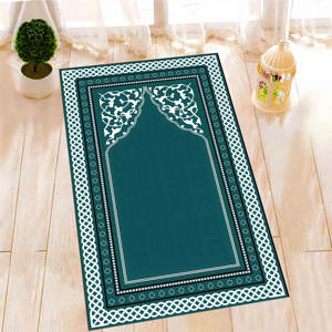 พรมละหมาดสีน้ำเงิน: ลายอิสลาม, พรมพิมพ์ลายซักเครื่องได้, พรมบางแบบไม่ถักทอ - Product Image 1