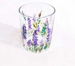 แก้วใส่เทียนวาดลายด้วยมือ |   ที่ใส่เทียนทรงกระบอกลายดอกไม้บาน |   ที่ใส่เทียนหอมลายดอกลาเวนเดอร์ วาดด้วยมือ งานฝีมือ - Product Image 6