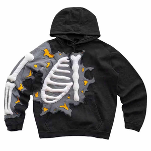 Incroyable sweat à capuche court zippé brodé avec un patch en détresse Fabricant personnalisé 450 Gsm HeavyWeight French Terry Hoodie - Product Image 2