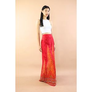 Napat Vêtements Peacock Pantalon Palazzo pour femmes en rouge corail pour femmes - Product Image 3