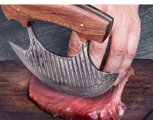 Couteau de cuisine professionnel DIY personnalisable en acier Damas, lame Ulu, nouveau design, manche en bois, étui, support en bois, Edge Master - Product Image 5