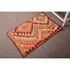 Tapis Kilim 1,7 x 2,6 pieds, tapis turc vintage, tapis patchwork orange rouge - Product Image 2