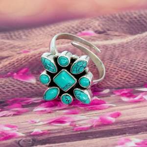 Bague en argent plaqué bleu turquoise et 18 carats bijoux pour femmes réglables avec pierres précieuses naturelles réglage d'incrustation de cadeau de mariage parfait - Product Image 3