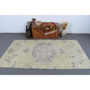 4.3x7.7 ft Turkish Rug, <b>Yellow</b> Polka dot Vintage Rug <b>Wool</b> - Product Image 2