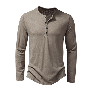 T-shirt uni en coton à col rond et manches longues pour homme, personnalisable par le fabricant, en coton épais à manches longues - Product Image 5