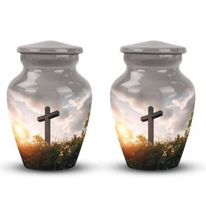 Urna conmemorativa cruzada para cenizas humanas Recuerdo espiritual Urna religiosa Cremación Puesta de sol Cruz Funeral relajante para cenizas Urna divina - Product Image 4