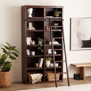 Dark Brown Mango and Acacia Wood Storage Organizer Display <b>Shelf</b> <b>Rack</b> Adjustable Wood Desktop Bookshelf - Product Image 1