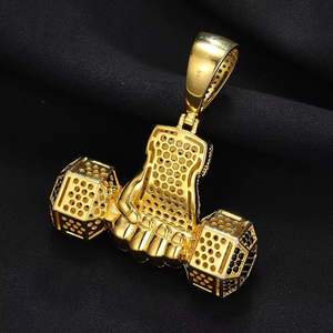 Pendentif haltère en argent sterling 925, style hip-hop glacé, moissanite, pendentif barbell de sport, fitness, pour homme, plaqué rhodium/or 14 carats - Product Image 4