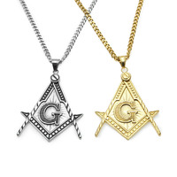 Colliers maçonniques en acier inoxydable plaqué or 18 carats avec chaîne à maillons géométriques et zircon, faible MOQ (10 pièces), vente en gros, cadeau