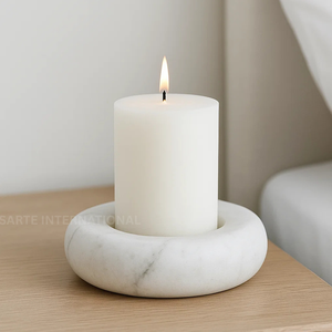Fournisseur direct d'usine Prix de gros Luxe naturel Élégant Décoratif Résistant à la chaleur Porte-bougie en marbre blanc fait à la main - Product Image 1